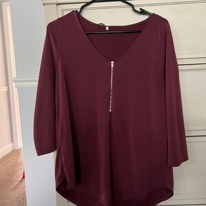 Women's Burgundy V-Neck Top